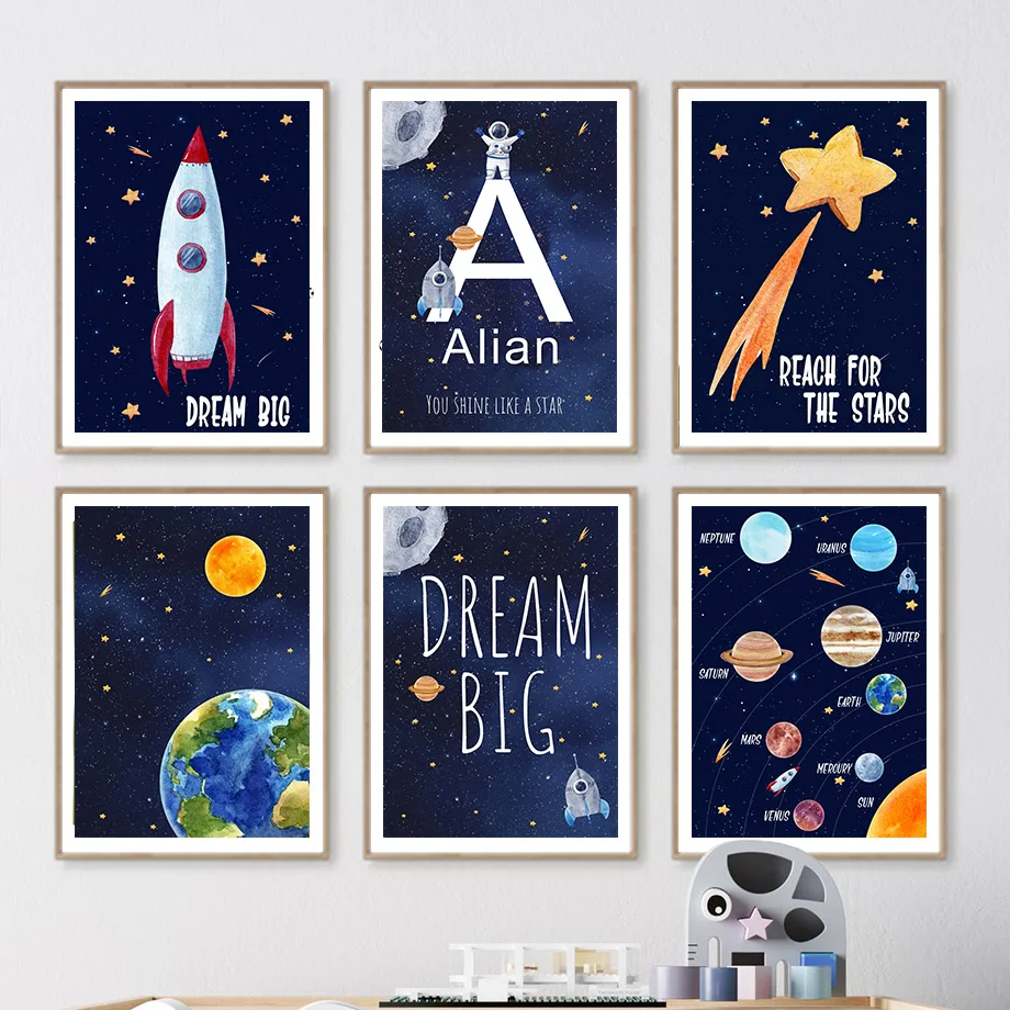Kids Education Nursery - Peinture sur toile personnalisée avec nom,