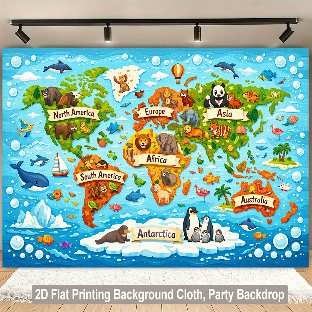 Kids Education Nursery - Tapisserie Mignonne Carte du Monde des